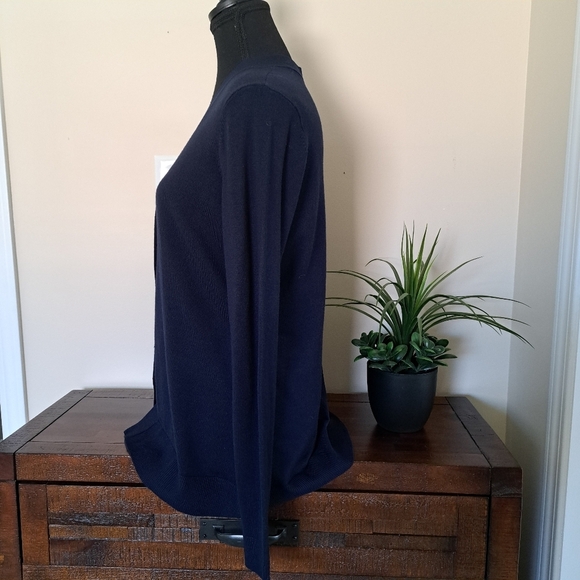 Karen Scott Cardigan Women's Medium Navy Blue Long Sleeved Sweater Button Up - Picture 4 of 13